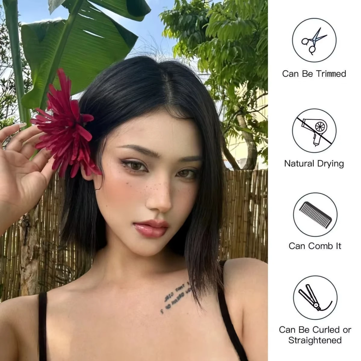 شعر مستعار اصطناعي لتصفيفة الشعر باللون الأسود في المنتصف لحفلات الهالوين، شعر مستعار كوسبلاي يوميًا بدرجة حرارة عالية