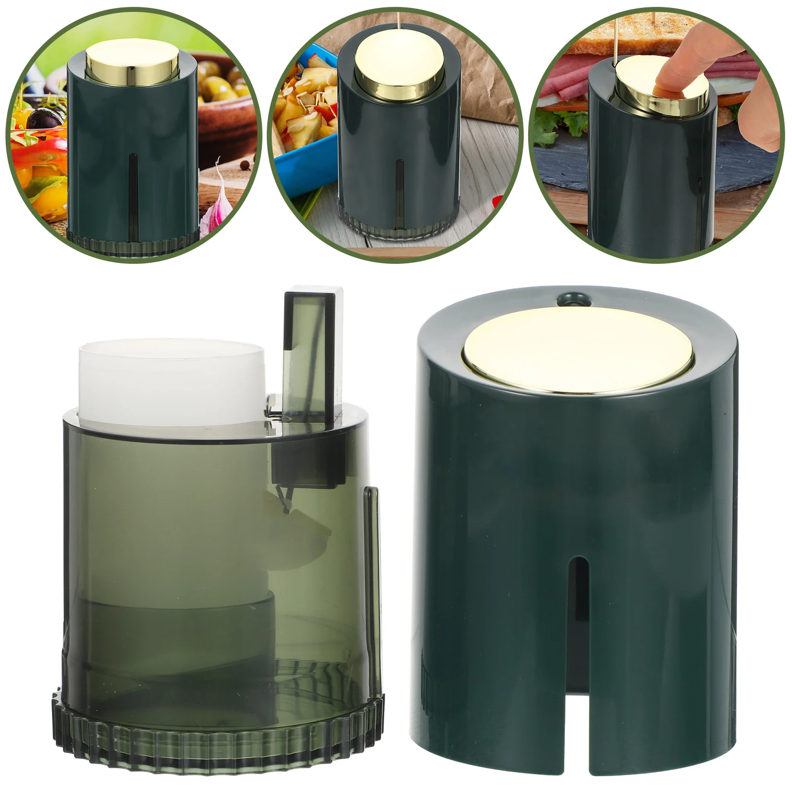 

1pcs Press-Type Toothpick Box Round Acrylic Automatic Opening Holder For Home Kitchen Desktop Camping Travel Use