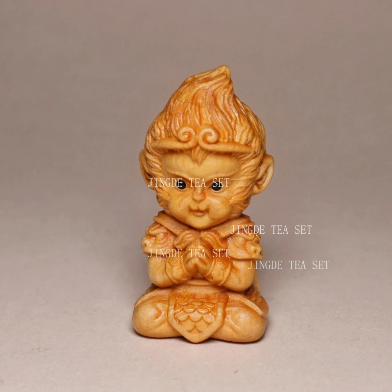 Cliff Cypress Wood Carving, Qi Tian Da Sheng Solid Wood Tea Pet Tea Table Decoration Ornaments Sun Wukong Cartoon Handle Piece