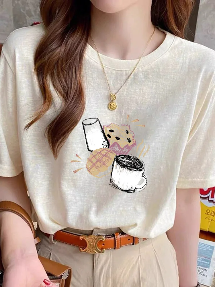2026Korean Style Fashion Printed Snow Cotton Crew Neck Loose Fit Versatile Short Sleeve T-Shirt