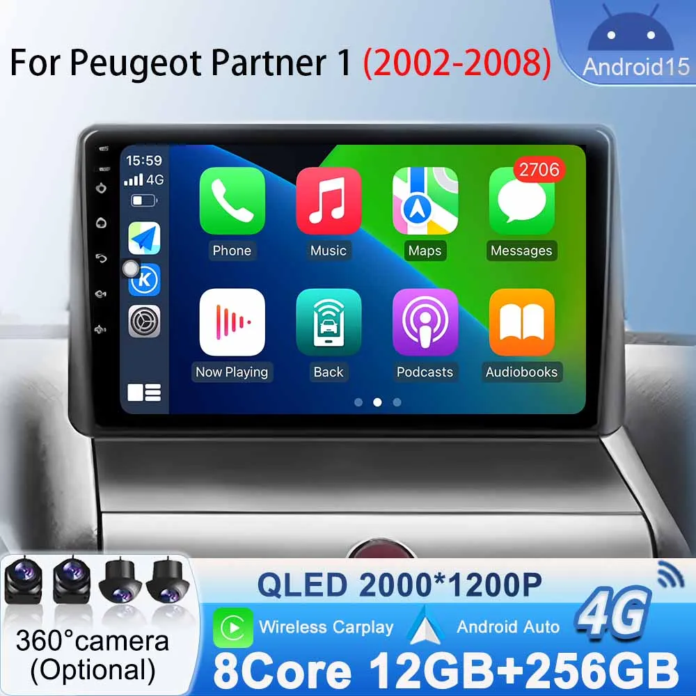 Видеоплеер для Peugeot Partner 1 2002-2008 Android 15 Автомобильный радиоприемник Мультимедиа Беспроводной Carplay Android Auto GPS-навигация DSP Видеоплеер для Peugeot Partner 1 2002-2008 Android 15 Автомобильный радиоприемник Мультимедиа Беспроводной Carplay Android Auto GPS-навигация DSP