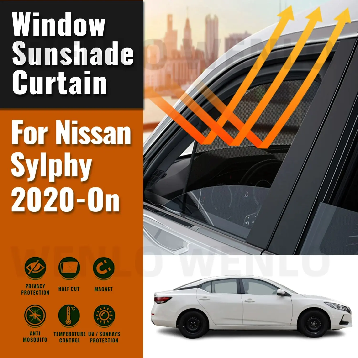 For Nissan Sylphy 2020 2021 2022 2023 2024 Car Sunshade Front Windshield Magnetic Mesh Curtain Rear Side Window Sun Visor Shade