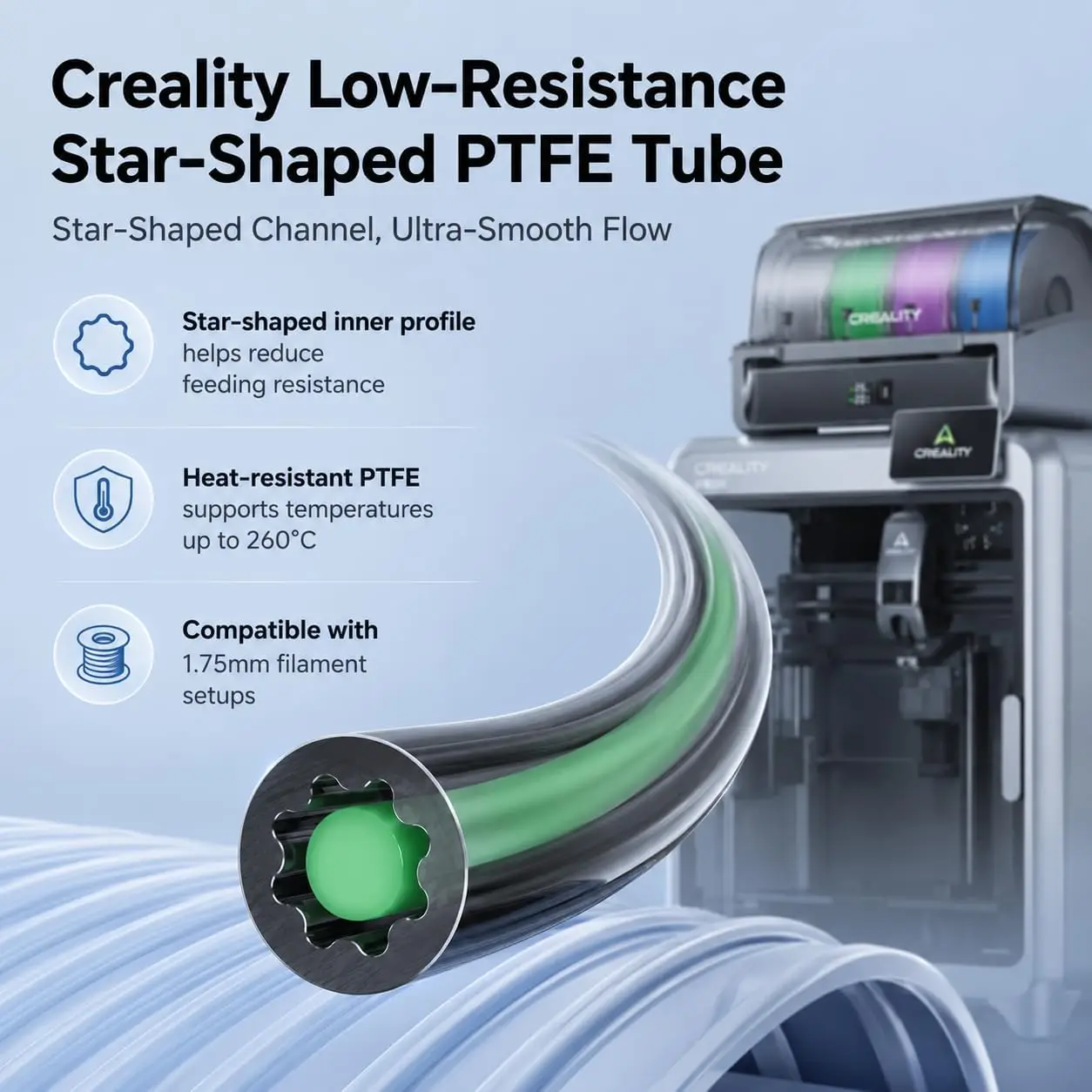 Creality Official PTFE Tube Low-Friction Star-Shaped Inner Channel 260°C High Temperature Tubing with Cutter 3D Printer Parts