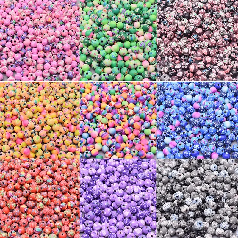 New Color 8mm Polymer Clay Beads Flower Pattern Printing Beads Round Loose Beads for Make Jewelry DIY Bracelet