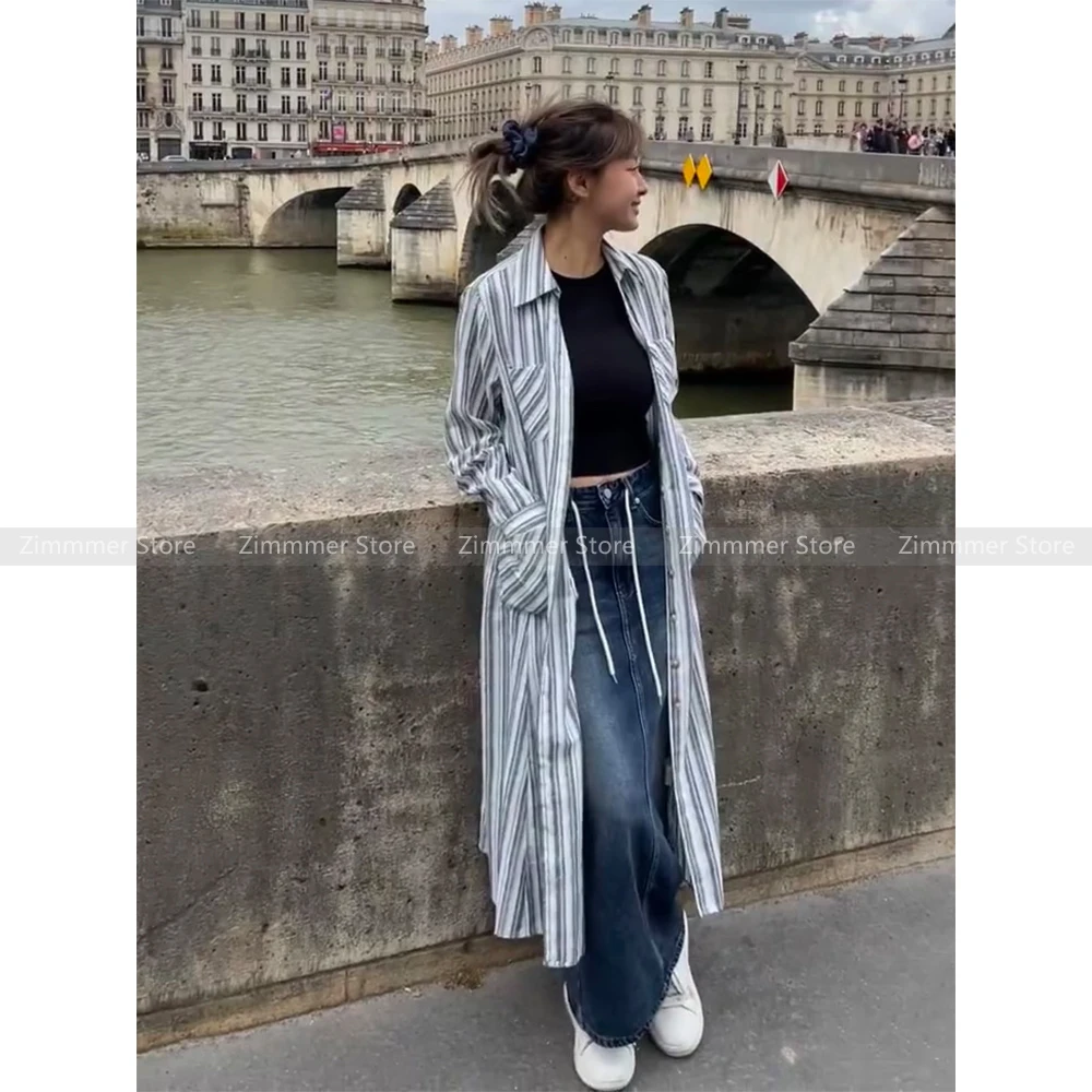 

Fashion Women's clothing 24 early autumn new niche linen blend striped belt waist loose shirt dress