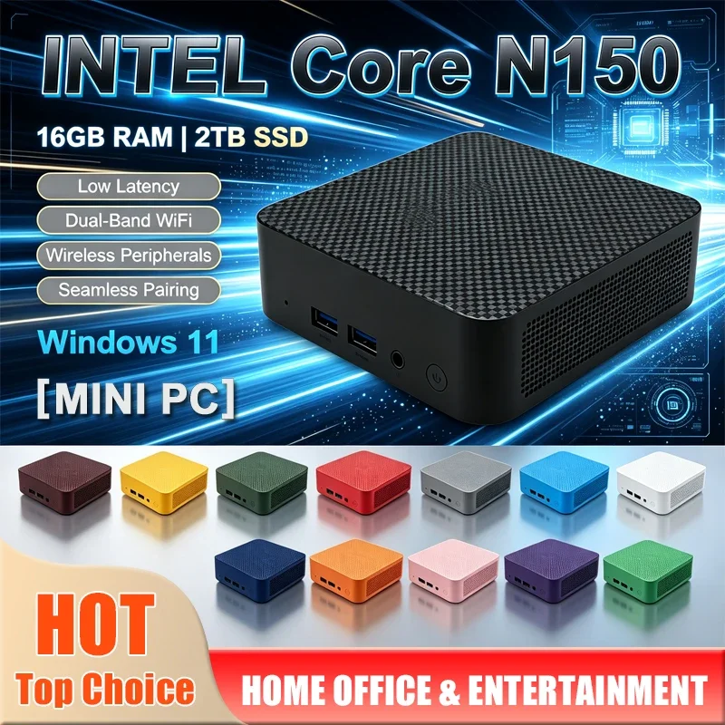 New Mini PC 2026 Intel Core N150 Small Pocket Computer 16GB RAM 1TB SSD WiFi 6 BT5.2 Gaming Desktop PC Portable Windows 11