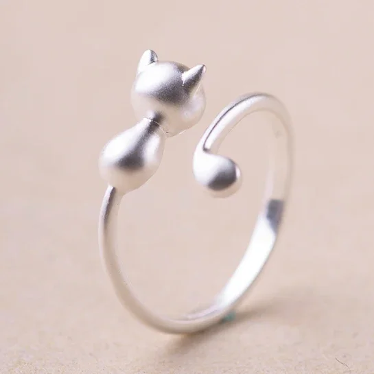 925 Sterling Silver Grind arenaceous cat Open Rings For Women High Quality Lady Prevent Allergy jewelry