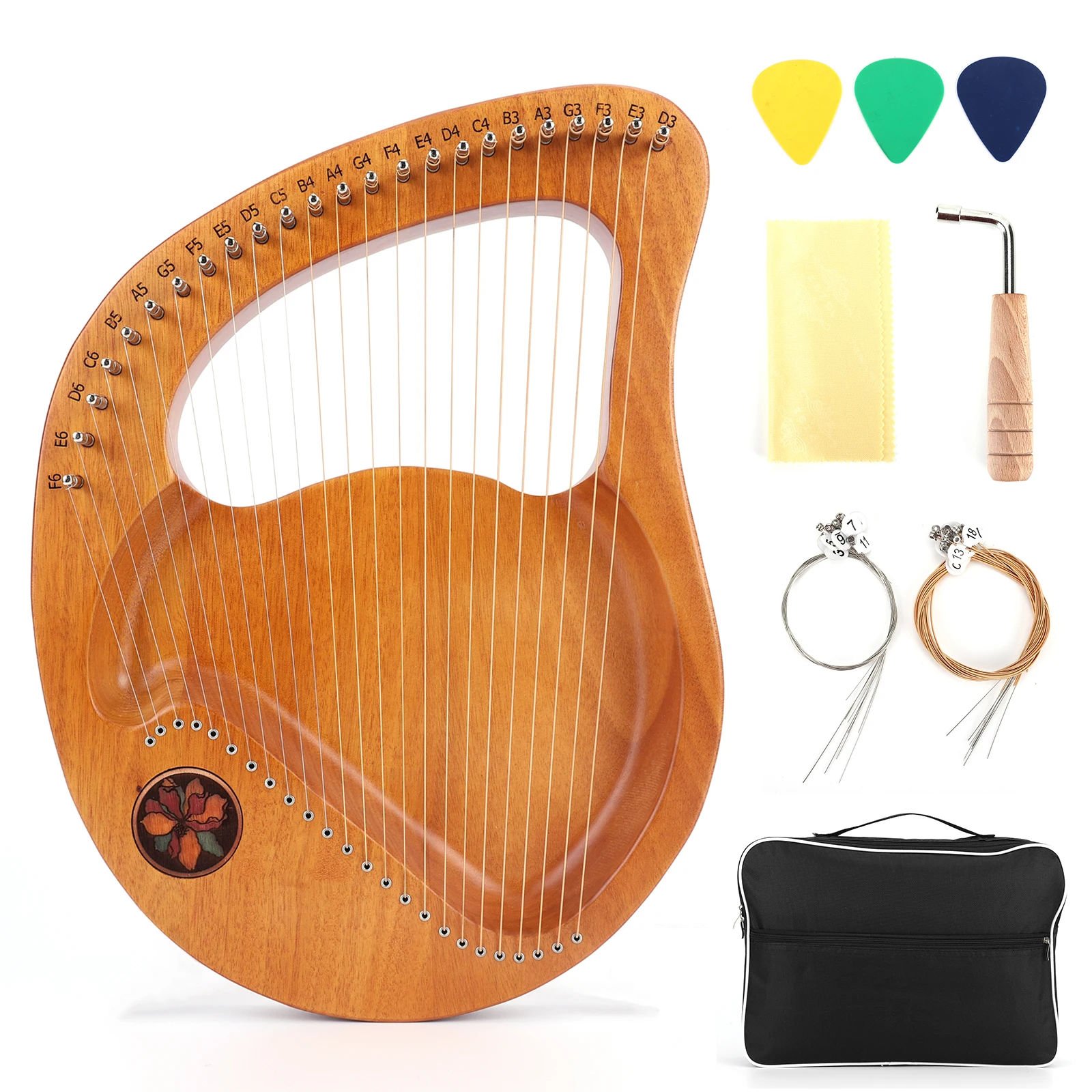 

24-струнная лира-арфа с настроечным ключом, подарок для начинающего музыканта (цвет дерева)