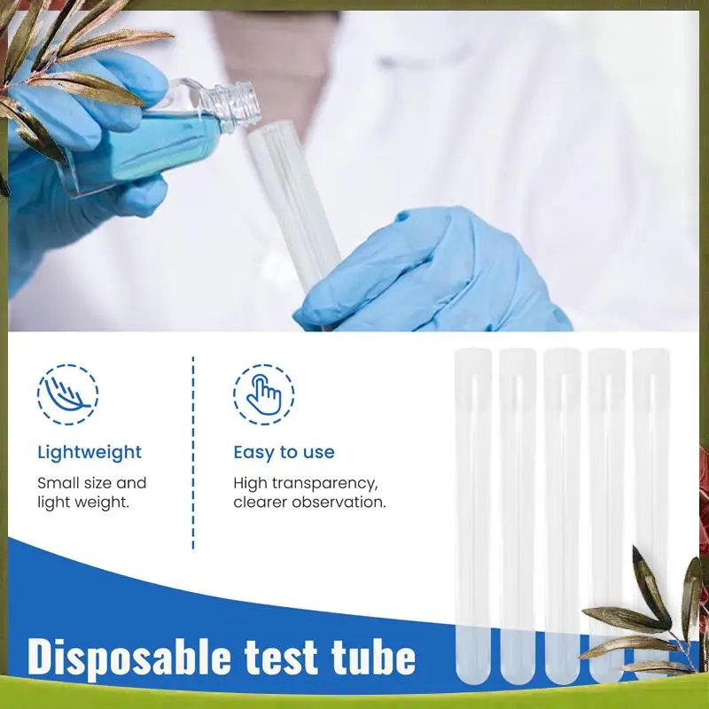 New-100Pcs Clear Plastic Test Tube With Cap 12X100mm U-Shaped Bottom Long Transparent Test Tube Lab Supplies