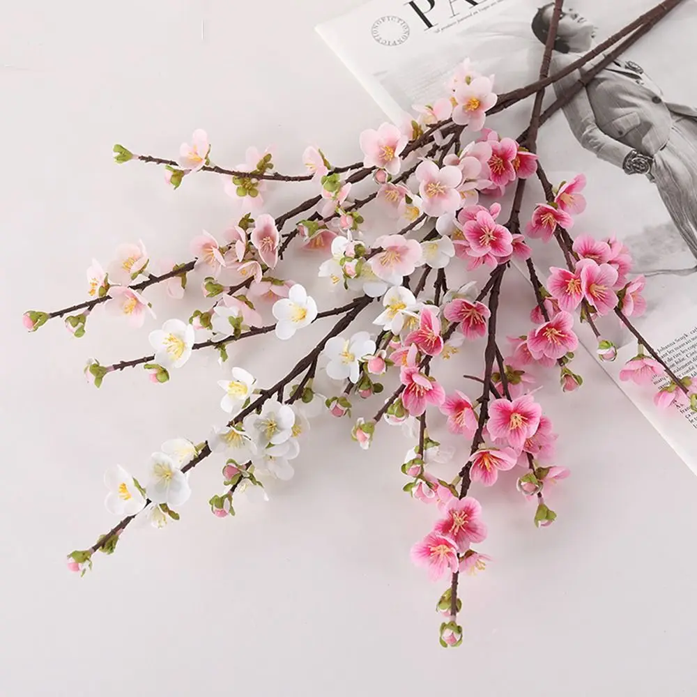 Rami di fiori di pesco artificiali da 78 cm Real Touch Elegante fiore di ciliegio di seta Fatto a mano in plastica Fiore finto Soggiorno Desktop