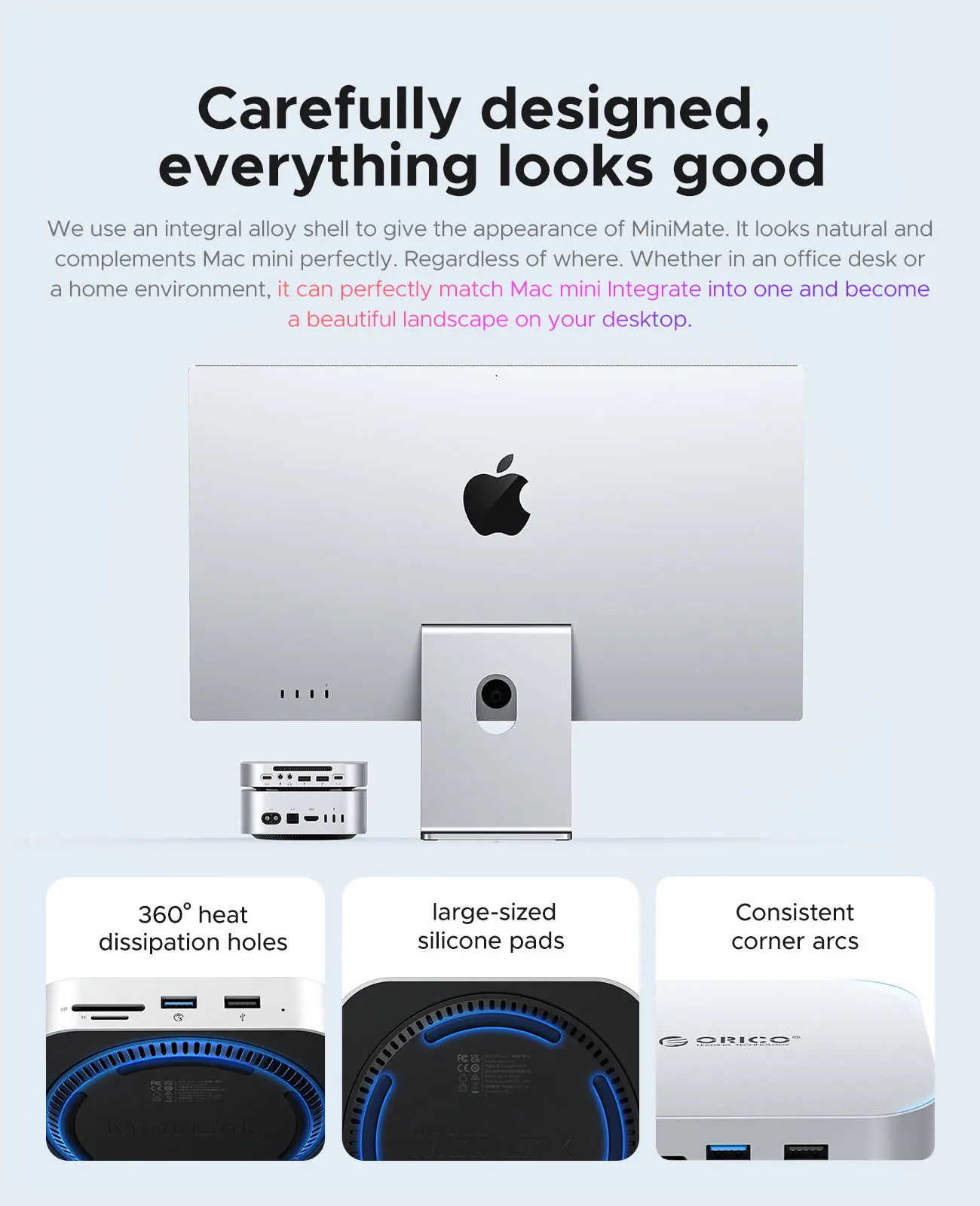 محطة إرساء ORICO 40G MiniMate USB HUB لأجهزة Mac Mini M4 M4 Pro M.2 NVMe 512G 1T 2T محرك الأقراص الصلبة المحمول USB-A&C Port
