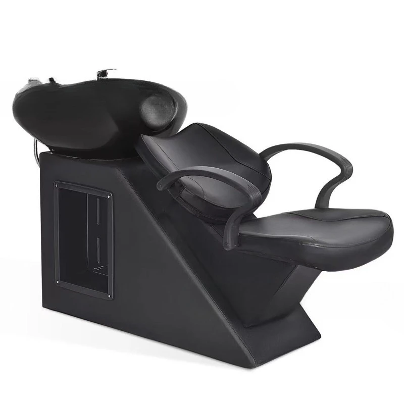 Hair salon semi-reclining shampoo bed hair salon silicone headrest ceramic basin hair washing recliner barber shop special