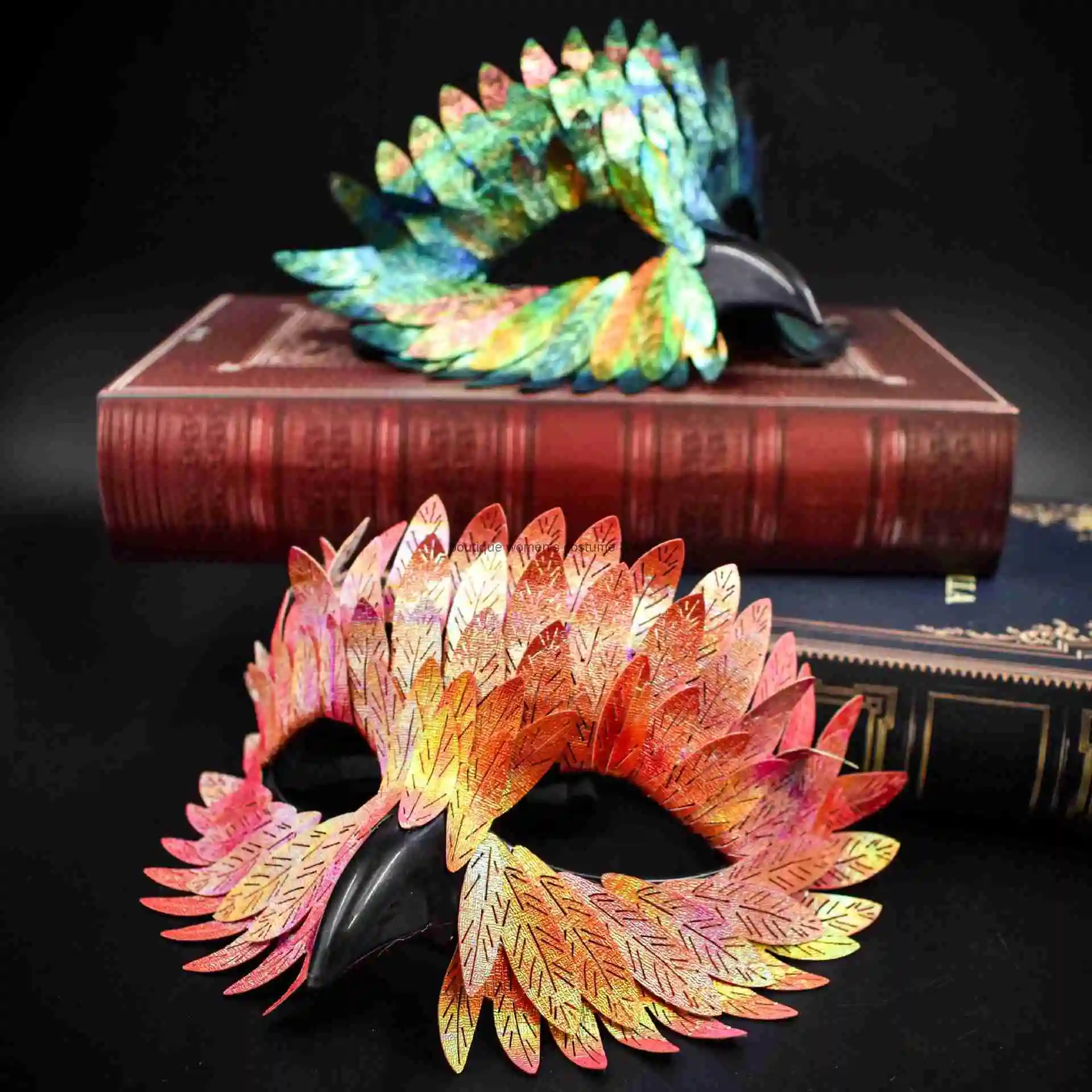 Maska na Halloween, wykwintna maska z dziobem ptaka, maskarada, kolorowa maska karnawałowa, czarna maska na pół twarzy z piór sowy, zwierzęca