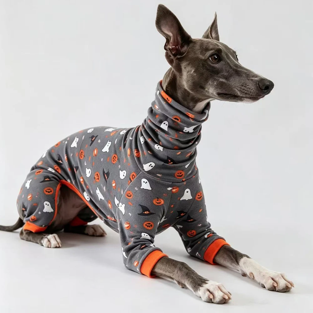 Hallowmas Warmer Kürbis-Pullover für Greyhounds, weicher 4-beiniger Hochkragen-Sweatshirt, winddichter Wintermantel für Whippet-Hunde – Detail 6