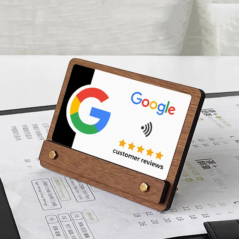 Wood NFC Plaque NFC Stand Display for Social Media NFC Google Reviews Sign Plate Beech Wood Material