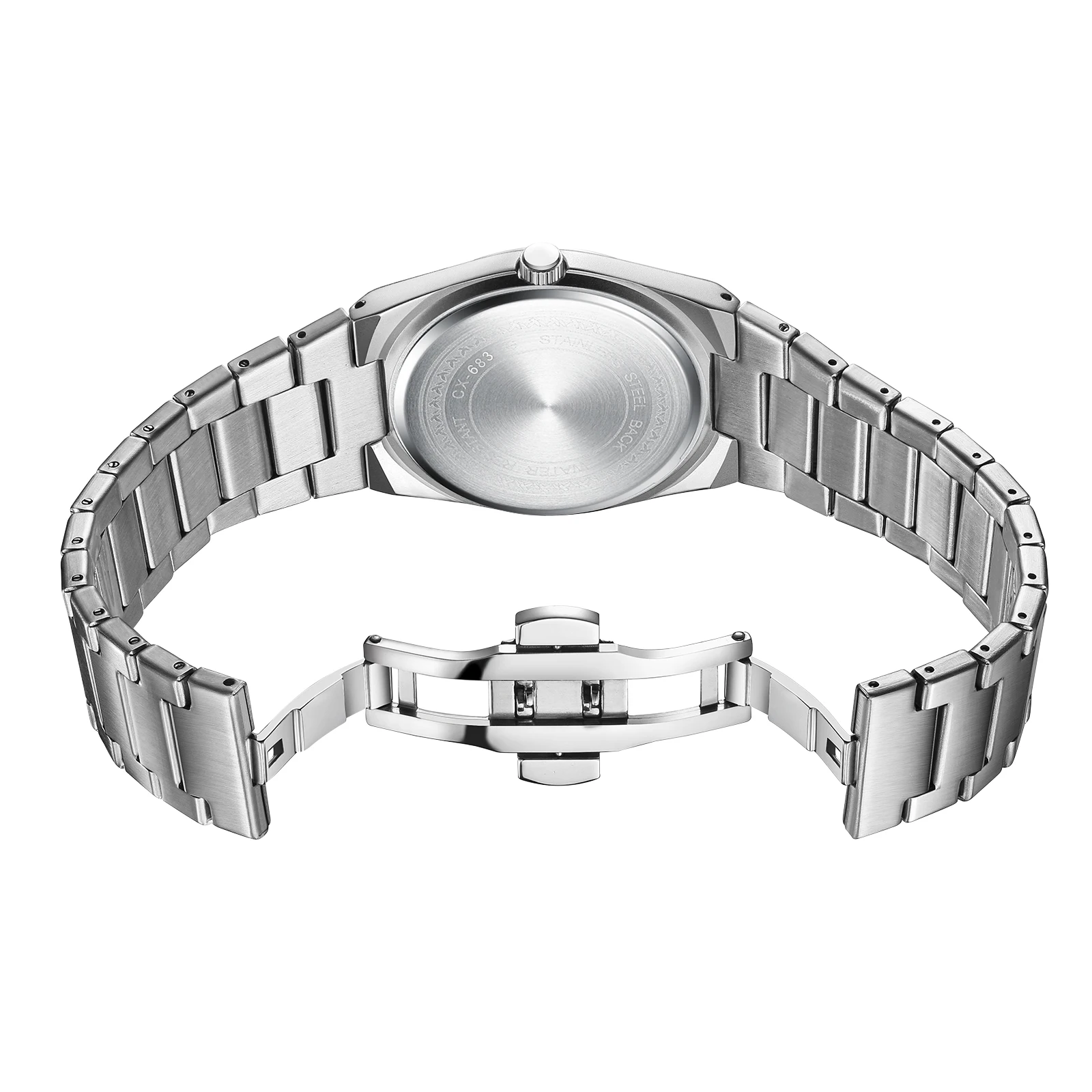 첸시 패션 남성용 쿼츠 시계 스틸 방수 야광 크로노그래프 날짜 스테인리스 스틸 손목시계 스타일리시한 일상 착용용