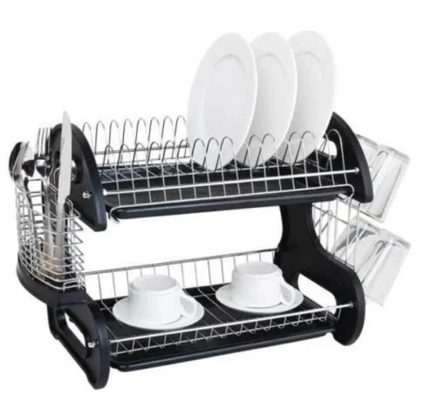 

Multifunctional Dual Layers Bowls & Dishes & Chopsticks & Spoons Collection Shelf Dish Drainer Black