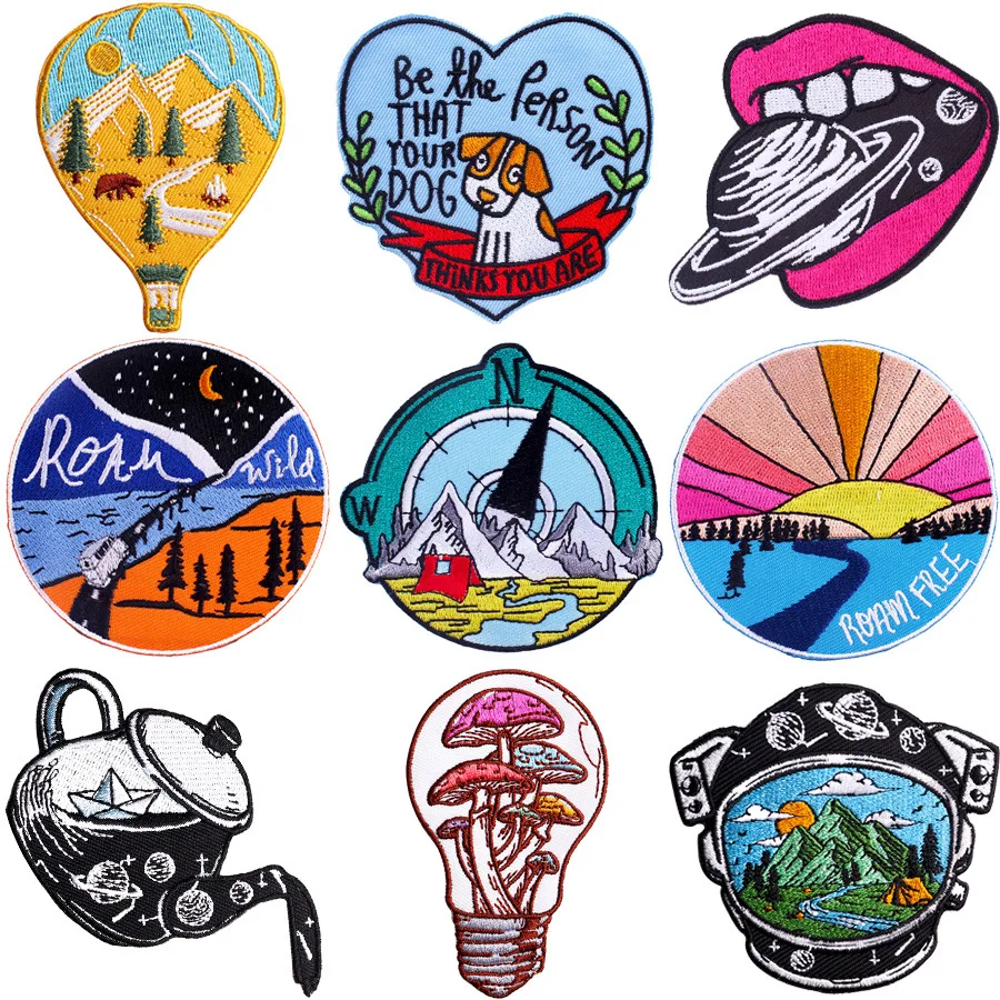 

Cartoon Creative Embroidery Patches Landscapes Planets DIY Iron on Colth Stickers Chest Badges Clothes Bags Hats Accessories