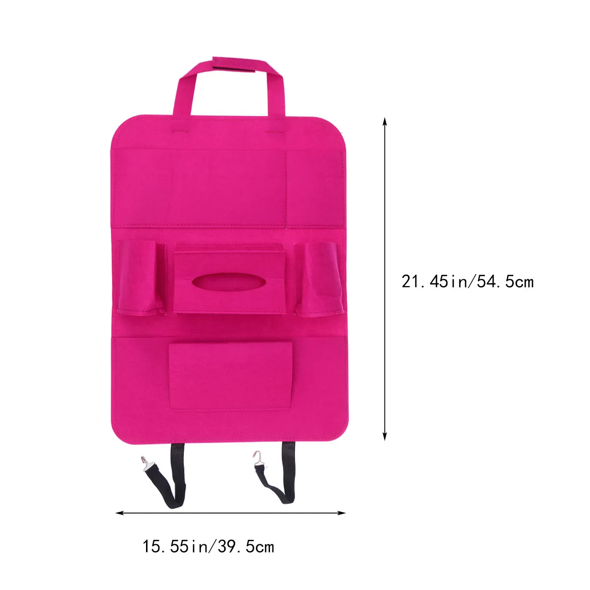 Car Backseat Storage Organizer Bag Rose Red Felt Large Capacity Multi-Pocket Holder for Magazines Cds Tissue Drinks Car Storage