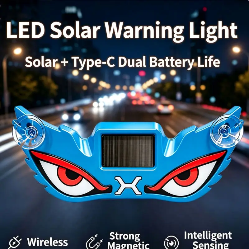 New LEMOMBO Devil's Eye Solar Car Ambient Light Type-C Rechargeable LED Warning Lamp Intelligent Sensing Universal Strobe Decor