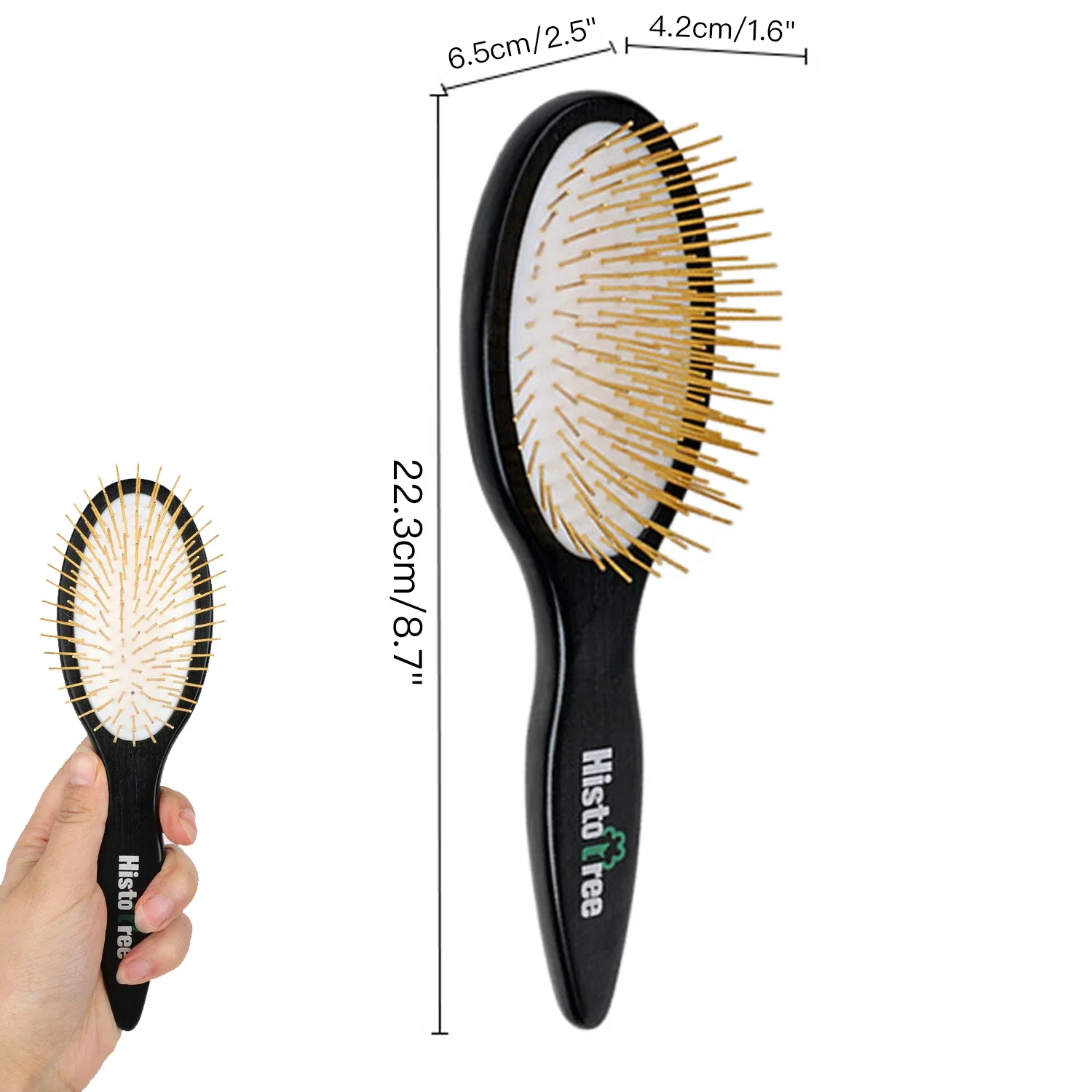 Pet Grooming Detangler Pin Dog Brush for Shedding & Removing Loose Fur, Lightweight Wood with Gold Plated Pins for Long Hair