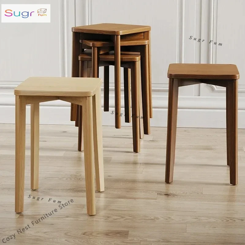 

Solid wood soft bag stool can be stacked household dining chair modern simple dining table chair rental room desk square bench