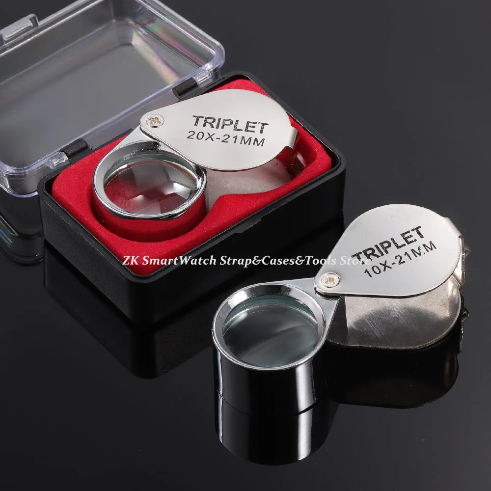 10x 20x 30X 21mm High Magnification Metal Folding Glass Lens Small Portable Jewelry Watch Identification Magnifying Glass Tool
