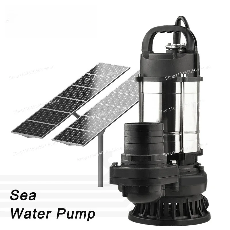 1HP 48V DC Brushless Solar Submersible Pump, 3'' Portable Salt Water Lift Pump with Marine Impeller for Boat