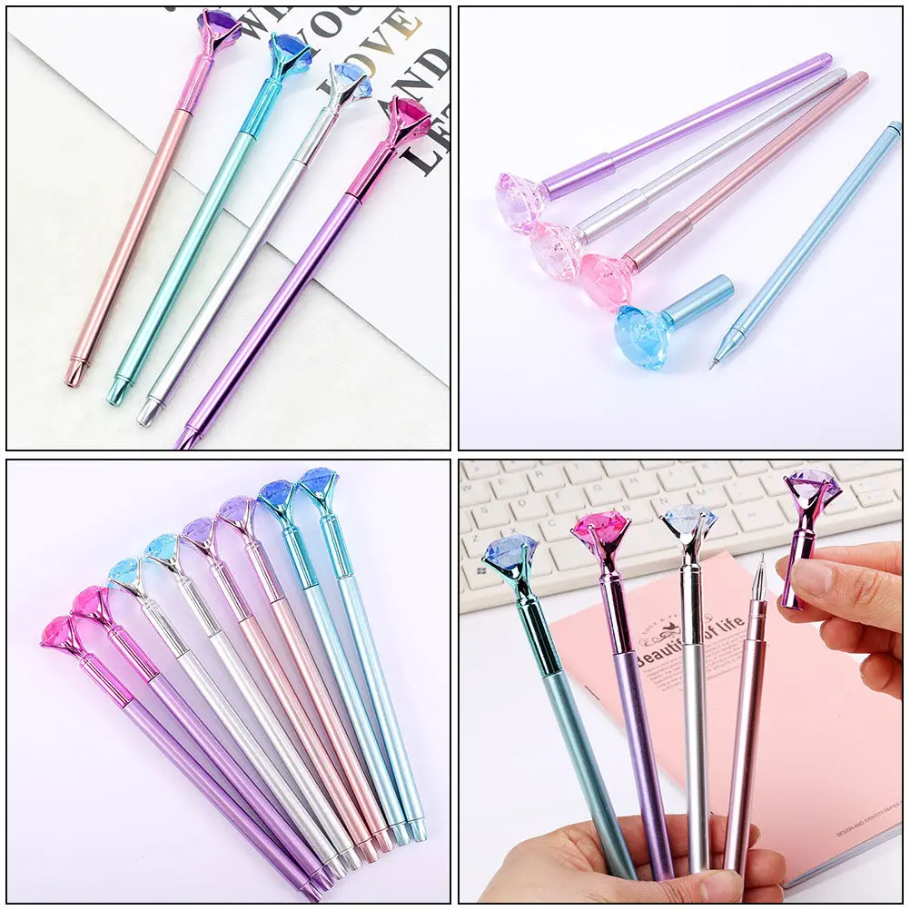 

5Pcs Diamond Design Gel Pens Black Refill Smooth Writing Portable Student Stationery Pen Quick Dry Ink Lightweight