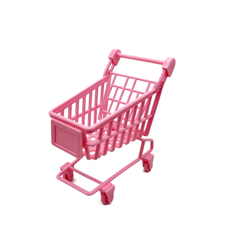 1pcs Mini Cute Shopping Cart Makeup Sponge Rack Grocery Plastic Storage Basket Tiny Supermarket Handcart Kids Playing House Toy