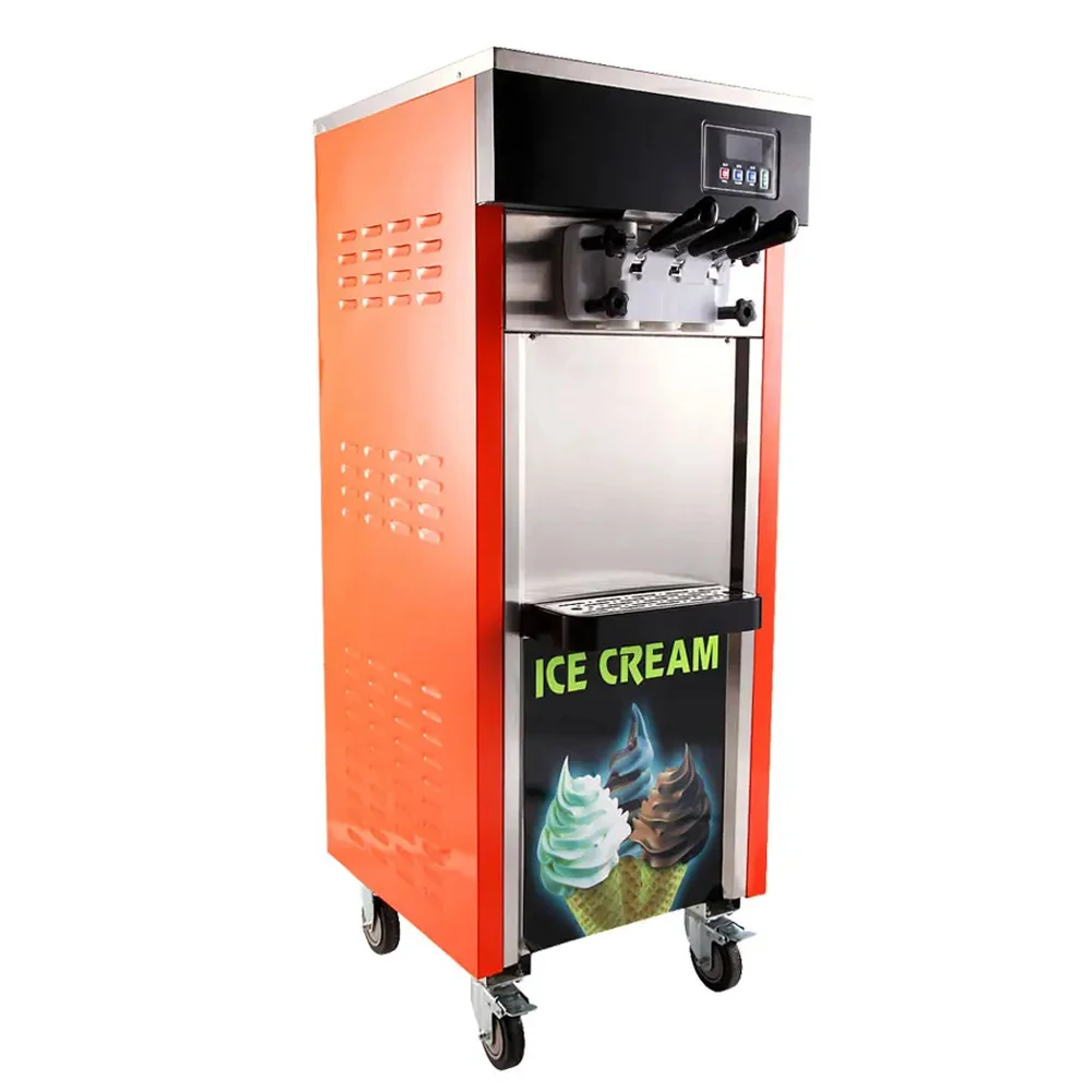 Commerical 1800W Frozen Yogurt Soft Ice Cream Maker 3 Flavors 18L/H Automatic Vertical Serve Ice Cream Machine