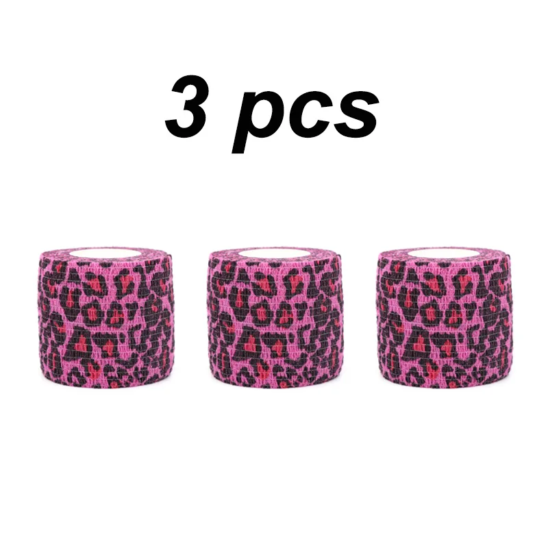 1/3/6 Pcs Pink Leopard Print Self-adhesive Bandage Suitable For Sports Muscle Band Finger Joint Wrapping Pet Elastic Bandage