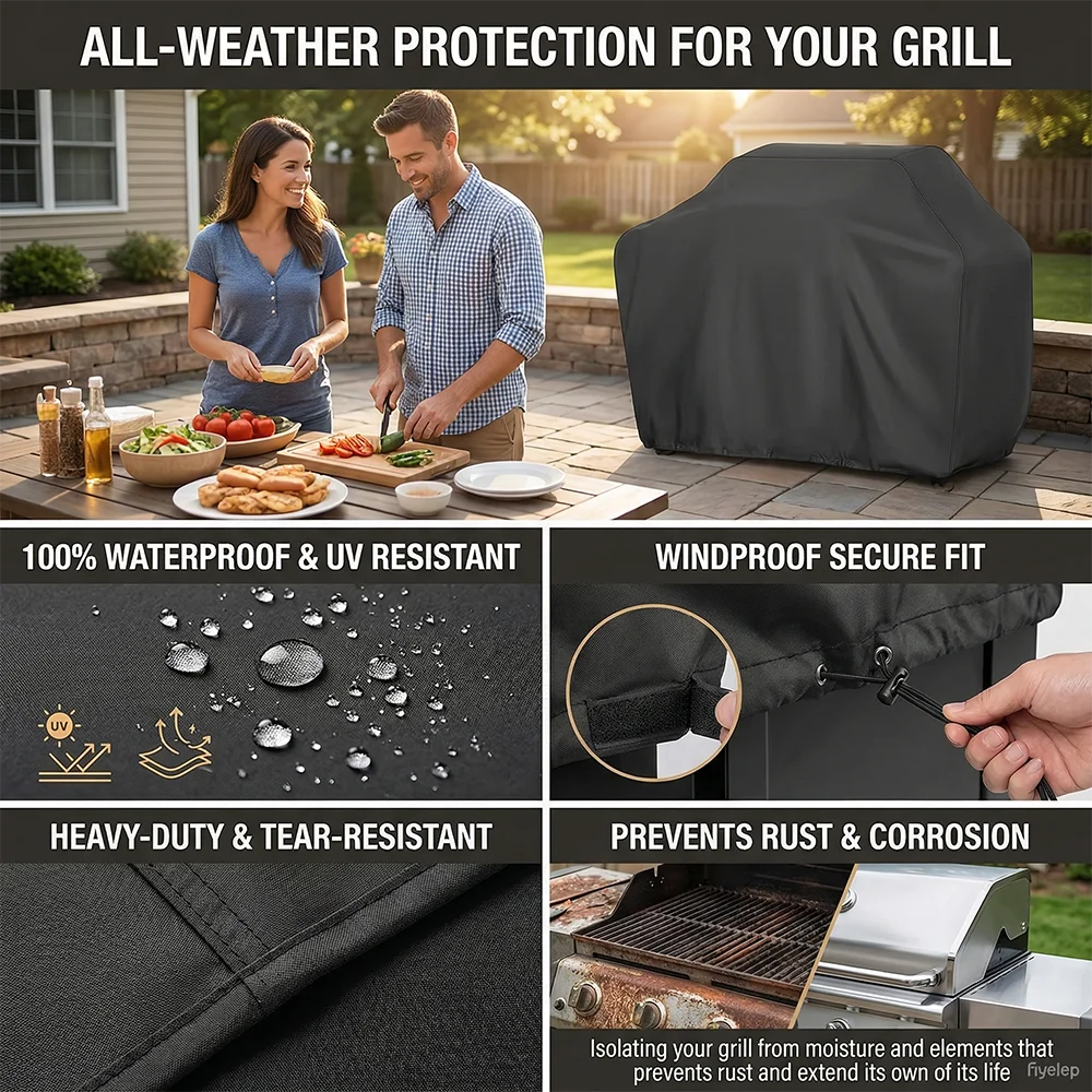 BBQ Covers Heavy Duty Universal Gas Grill Cover Waterproof 32-60Inch 8 Size Outdoor Patio Grill Protector