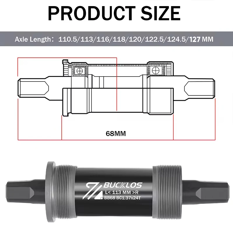 BUCKLOS Bicycle Square Taper Bottom Bracket 110.5 113 116 118 120 122.5 124.5 127mm BSA 68 Threaded BB Mountain Bike Parts BB68