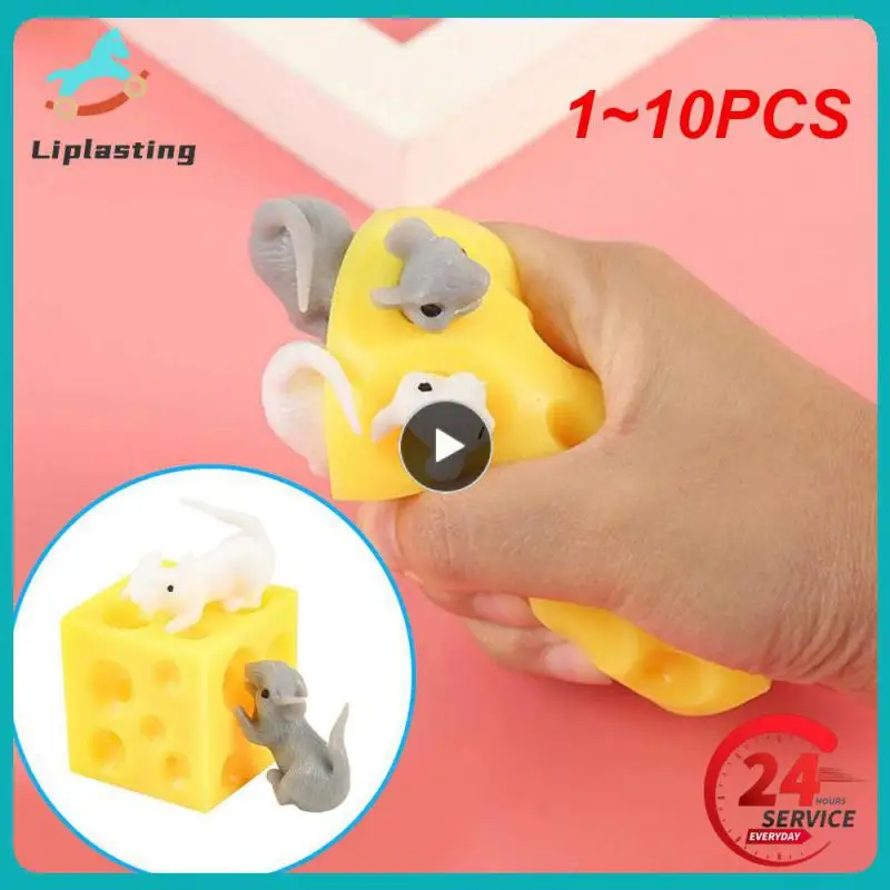 Engraçado Mouse and Cheese Block Squeeze Toy para Crianças, Anti-Stress, Hide and Seek Figuras, Squeeze Toys, Stress Relief Fidget, 1 a 10Pcs