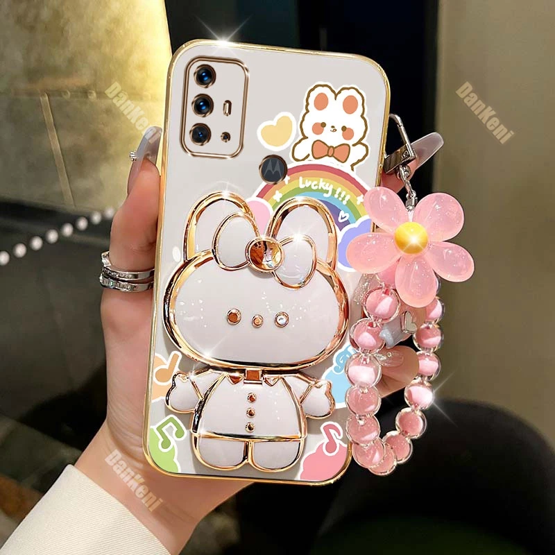 G30 G20 G10 Lucky Rabbit bransoletka etui na telefon do motoroli Moto G30 G20 G10 G13 G32 G22 G23 G9 G9Play G8Plus pokrowiec