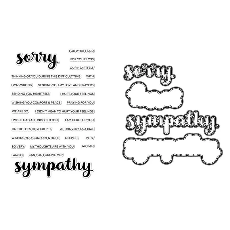 

Sorry Sympathy Clear Stamps and Cutting Dies Phrases Words Sentiments Stamps for DIY Scrapbooking Card Making Die Cuts X14