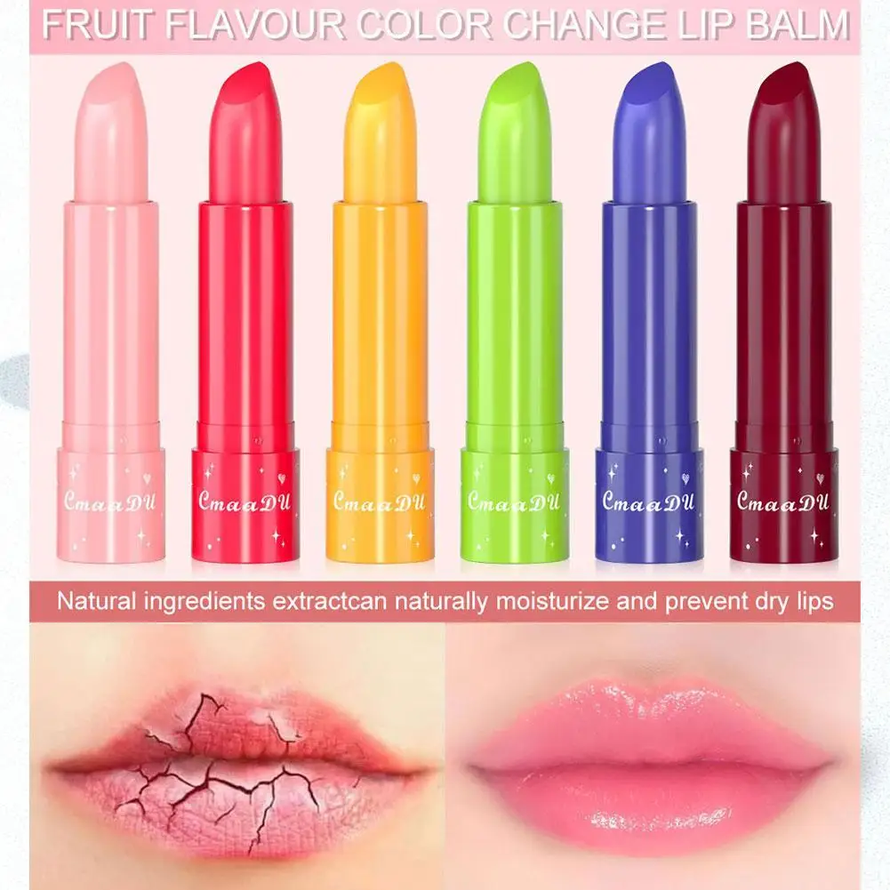 

6 Colors Jelly Fruit Lip Balm Lasting Moisturizing Tinted Lip Balm Hydrating Anti-dry Lipsticks Changed Color Natural Lip Makeup