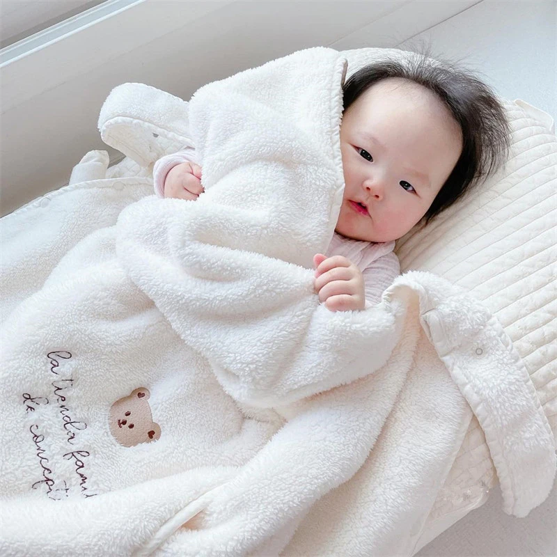 ins cartoon bear plush baby blanket baby stroller windproof blanket travel out portable warm baby swaddle blanket