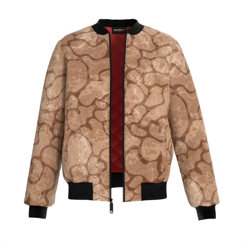 Retro Printing Patch Jacket Men\'s Clothing Stand Collar Zipper Long Sleeve Jackets Harajuku Streetwear Square Spots Bomber Coat