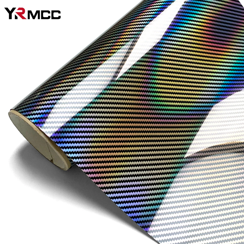 Laser Silver Carbon Fiber Vinyl Wrap Motorcycle Stickers Rainbow Foil Car Body Film High Gloss Covers Car Stickers Accessories