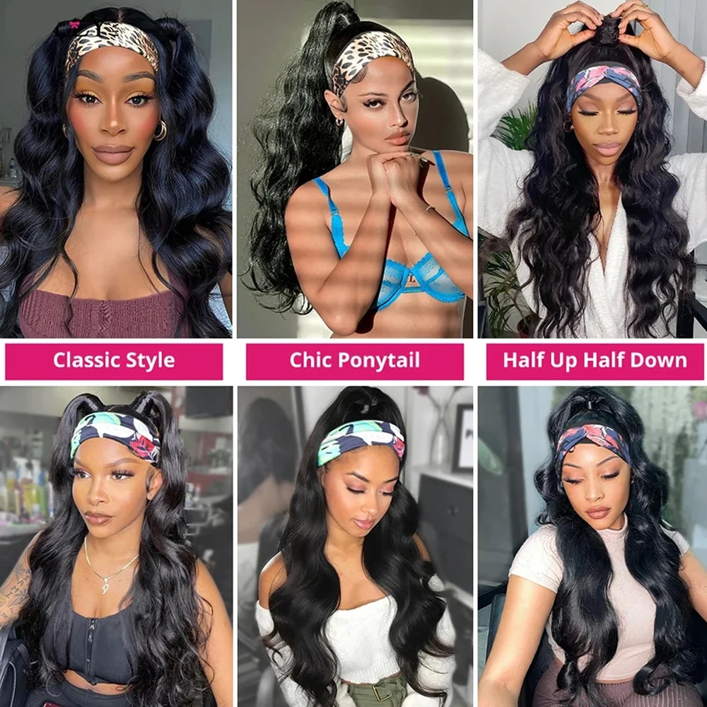 Headband Wig Human Hair Wigs Body Wave Headband Wig Glueless Human Hair Wig None Lace Front Wigs Wear And Go Machine Made Wigs - view 6