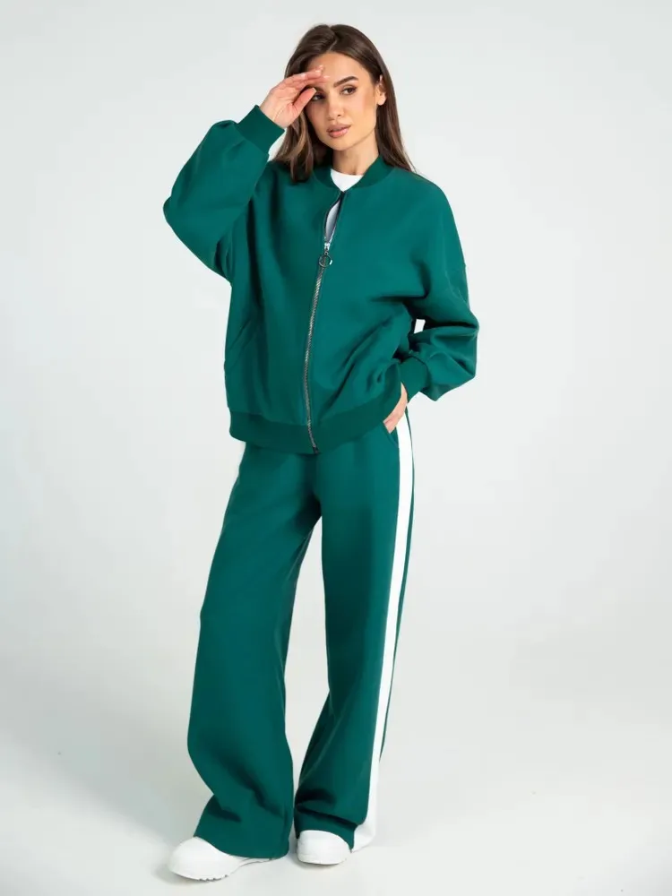 

Хлопковые повседневные комплекты брюк, модный кардиган на молнии, куртка и свободные брюки с высокой талией, женские осенние наряды, спортивный костюм 2025 г.