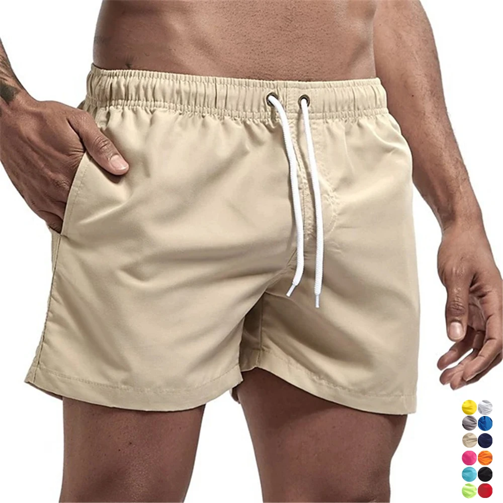 

Мужские пляжные шорты, повседневные шорты с эластичной резинкой на талии и шнурком, летние спортивные шорты с карманами, плавки для серфинга, купальники с сетчатой подкладкой