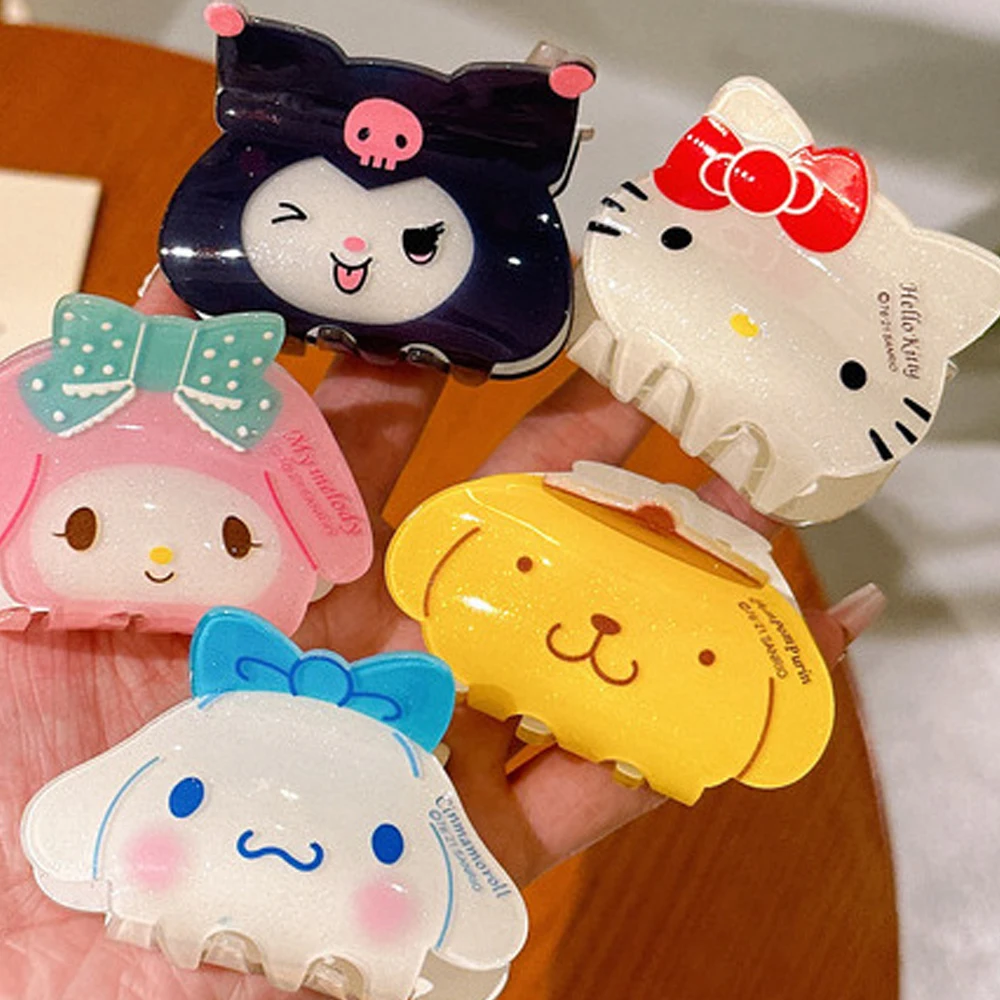 Pinzas para el pelo de dibujos animados de Sanrio, pinzas para el pelo rosas, pinzas grandes de tiburón de dibujos animados coreanos, sujetadores de cola de caballo, accesorios para el cabello