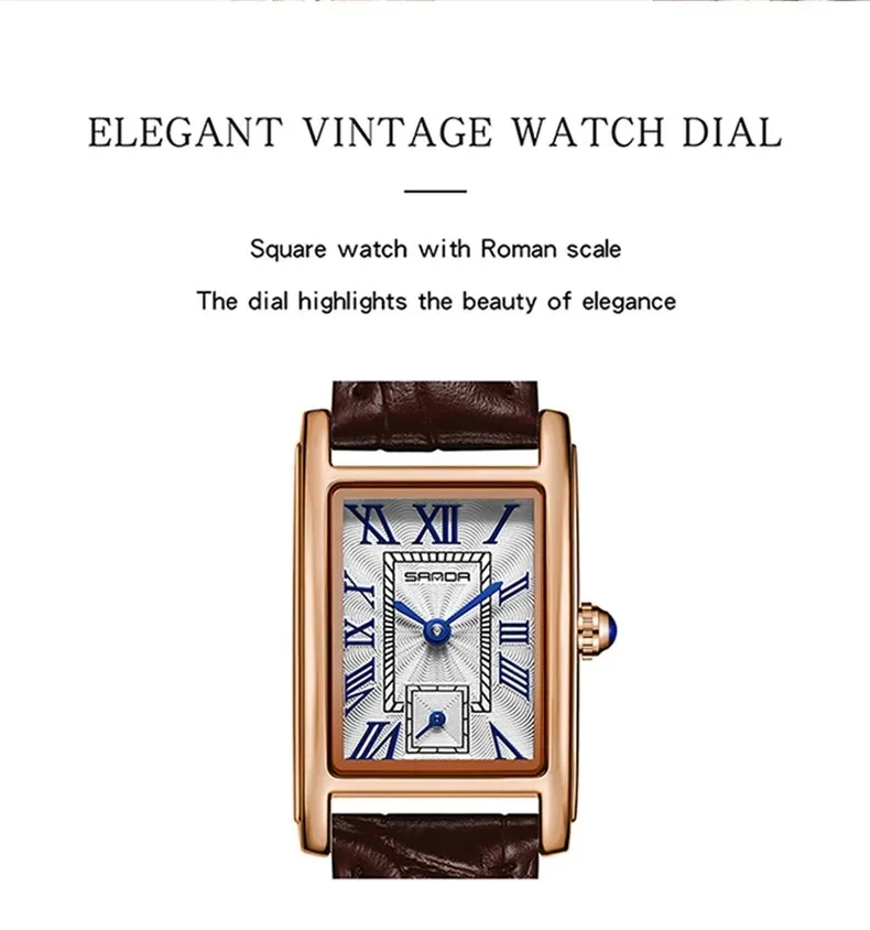 SANDA 1116 탑 쿼츠 무브먼트 우아한 시계, 직사각형 다이얼 디자인, 방수, 비즈니스 여성 아날로그 손목시계, 뉴 패션