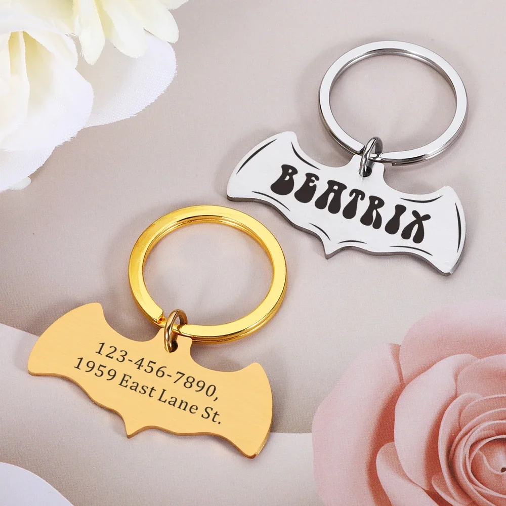 Personalized Dog Cat ID Tag Free Engraving Name Number Halloween Bat Anti-lost Collar Custom Pet ID Tag for Puppy Accessories