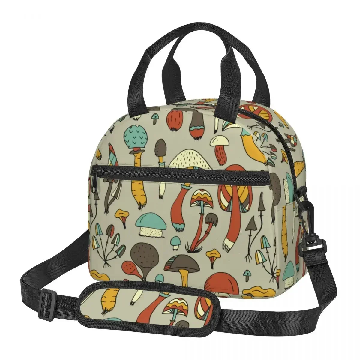 Lunch Bag for Women Men Mushroom Art Reusable Insulated Cooler Lunch Tote Box Cute Container Lunch Holder Portable Fridge Bag