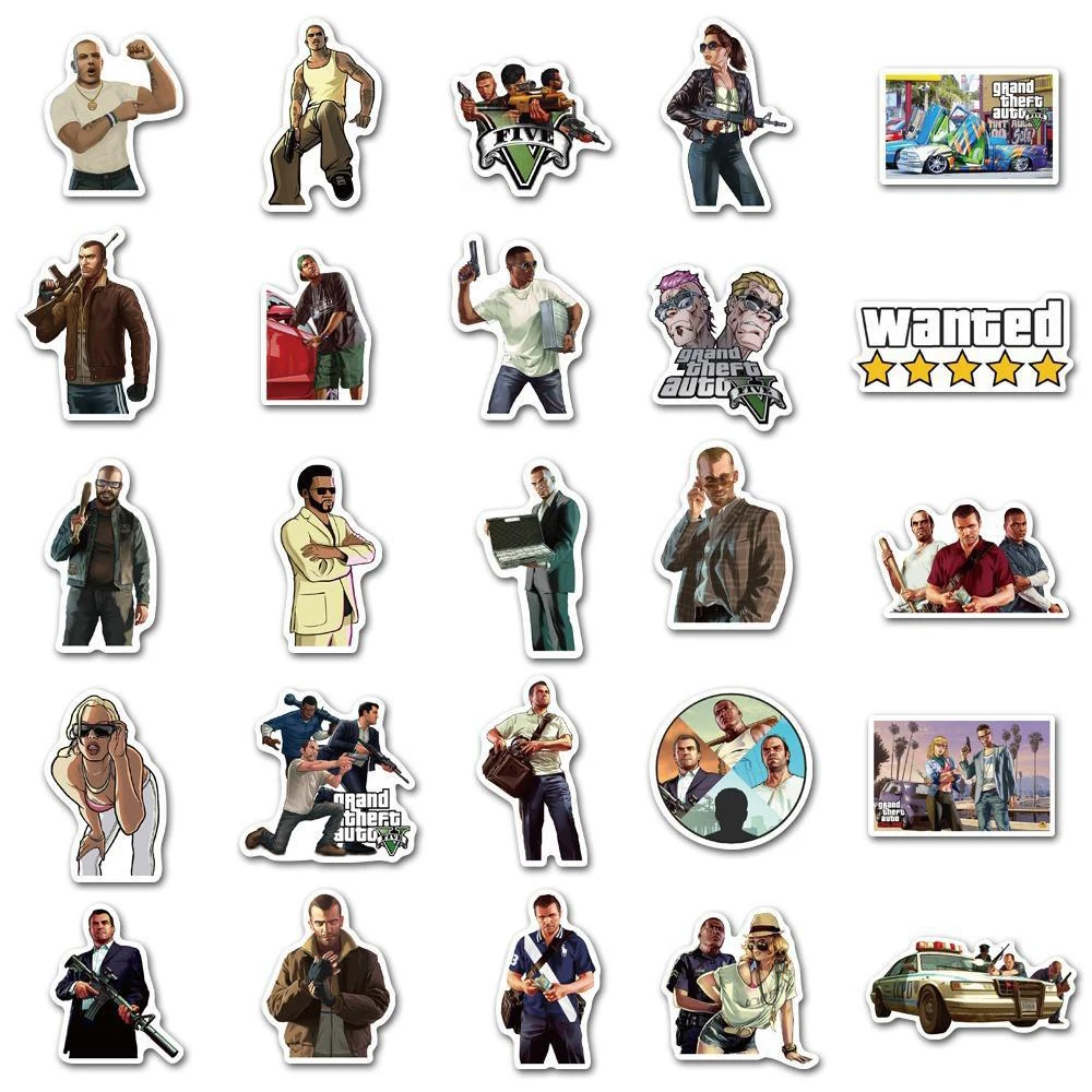 10/30/50pcs Game Grand Theft Auto：Vice City Stickers Cool Cartoon Kids Decals Toy Phone Skateboard Luggage GTA Graffiti Sticker