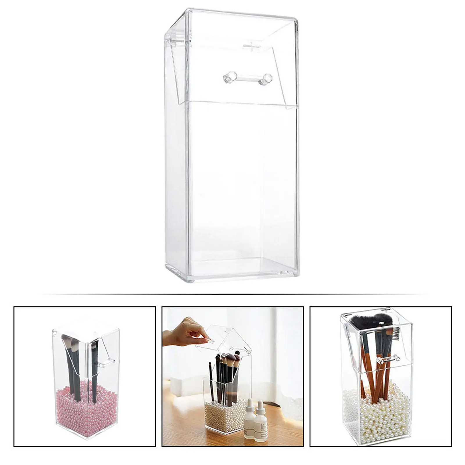 Makeup Brush Cup Pen Organizer Clear Acrylic Modern Geometric Shape Practical Desk Accessories Vanity Bathroom Office